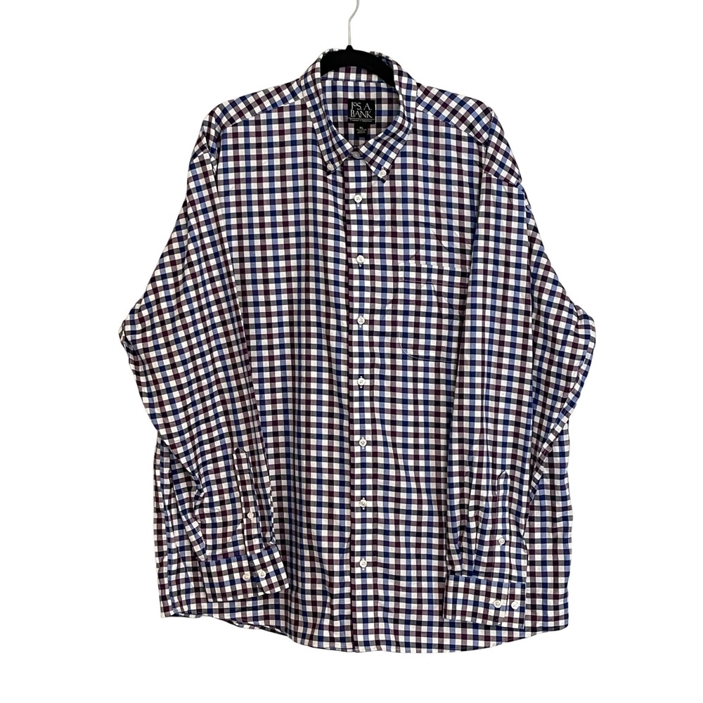 Jos A Bank Travelers Collection Mens XL Purple Blue‎ Gingham Shirt Long Sleeve